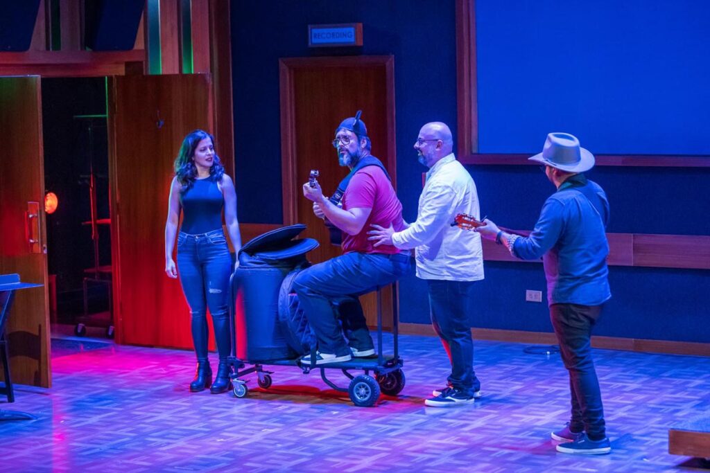 Papá Cuatro, Miami New Drama, Pictured L-R_ Mariaca Semprún, Adolfo Herrera, Eduardo Betancourt, Miguel Siso, Photo by_ Chris Crass